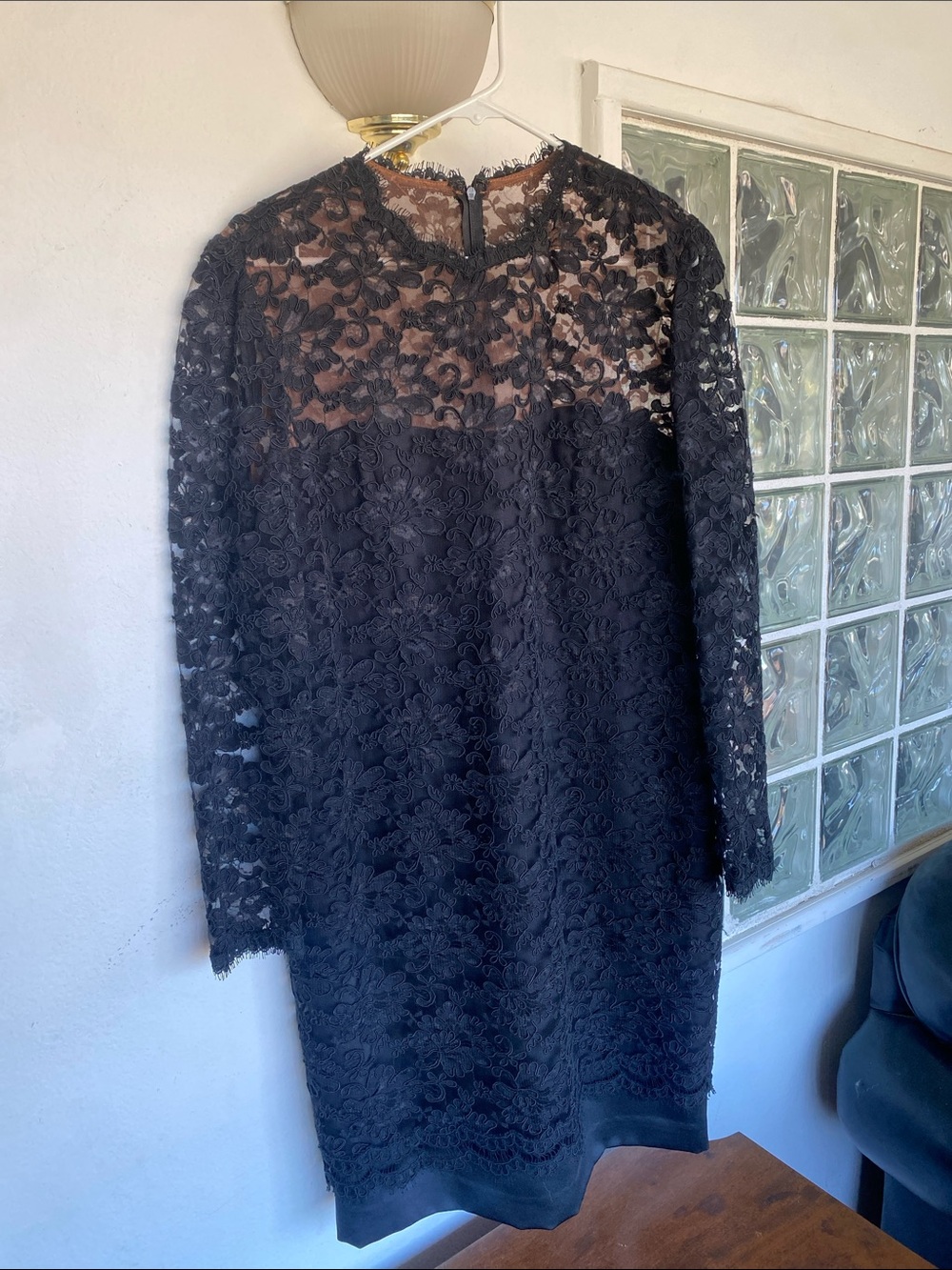 Black Lace Long-Sleeve Sheath Dress. Vintage